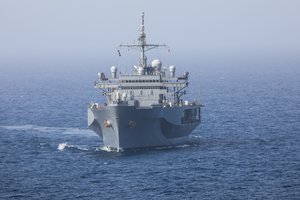 RED SEA (April 19, 2022) Amphibious command ship USS Mount Whitney (LCC 20) operates in the Red Sea as part of the newly established Combined Task Force 153, April 19, 2022.