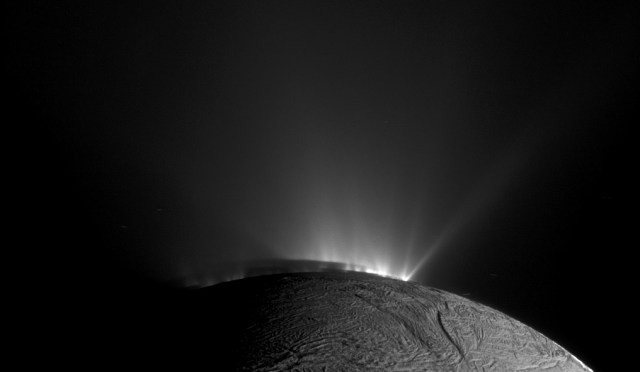 Water from the subsurface ocean of Saturn’s moon Enceladus sprays from huge fissures out into space. NASA’s Cassini spacecraft, which captured this image in 2010, sampled icy particles and scientists are continuing to make new discoveries from the data.