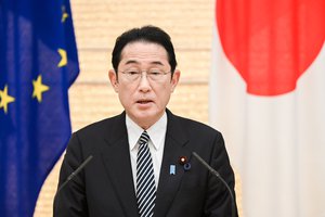 Image showing Fumio Kishida, Prime Minister of Japan, holds joint press conference during the EU-Japan Summit, to Tokyo, Japan, May 12, 2022.