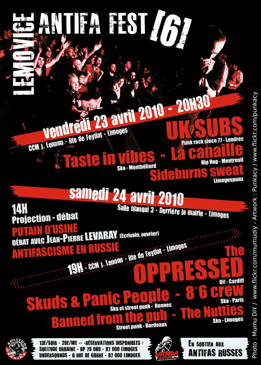 Couverture de l'article "Lemovice Antifa Fest [6] : 23 et 24 avril : Oppressed, Nutties, La Canaille, etc..."