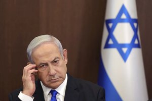 Benjamin Netanyahu attends the weekly cabinet meeting in the prime minister's office