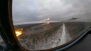 In this photo taken from video released by the Russian Defense Ministry Press Service on Tuesday, Dec. 26, 2023 Su-25 ground attack jets fire rockets during a Russian air force mission in Ukraine