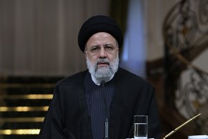 Iranian President Ebrahim Raisi speaks during a joint news briefing with his Cuban counterpart Miguel Diaz-Canel after their meeting at the Saadabad Palace in Tehran, Iran, Monday, Dec. 4, 2023