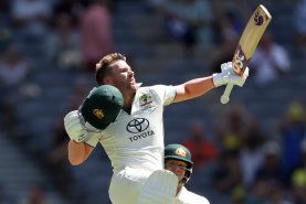 Warner with the Toyota leap to celebrate his century.