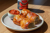 The Prince Hotel’s sausage rolls with homemade tomato sauce.