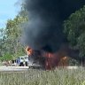 A passenger bus caught fire at Alligator Creek, near Townsville, on Christmas afternoon.