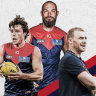 The Demons aim to regain respect in 2024. From left: Young gun Tom Sparrow, captain Max Gawn and coach Simon Goodwin.