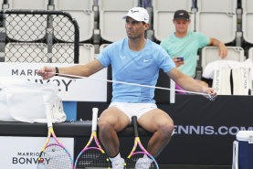 Rafael Nadal prepares for a training session at the Brisbane International.