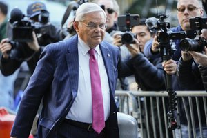 Sen. Bob Menendez, D-N.J., arrives at Manhattan federal court, Monday, Oct. 23, 2023, in New York