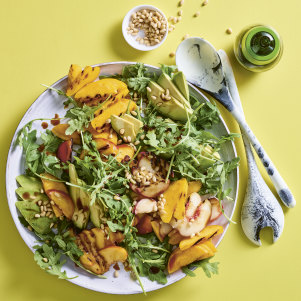 Summery grilled peach salad.