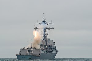 USS Sterett successfully launches it's second Tomahawk missile during weapons testing