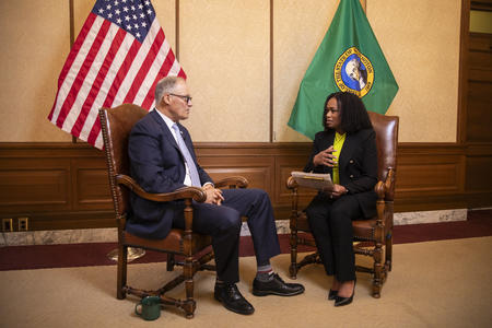 Washington Governor Inslee with Crosscut anchor Paris Jackson