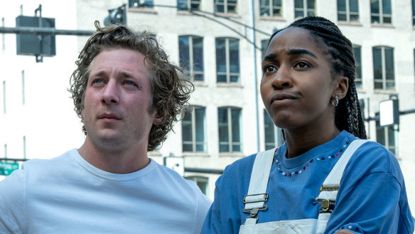 Jeremy Allen White as Carmy and Ayo Edebiri as Sydney in season two of The Bear.