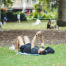 Sunbathers in Hyde Park.