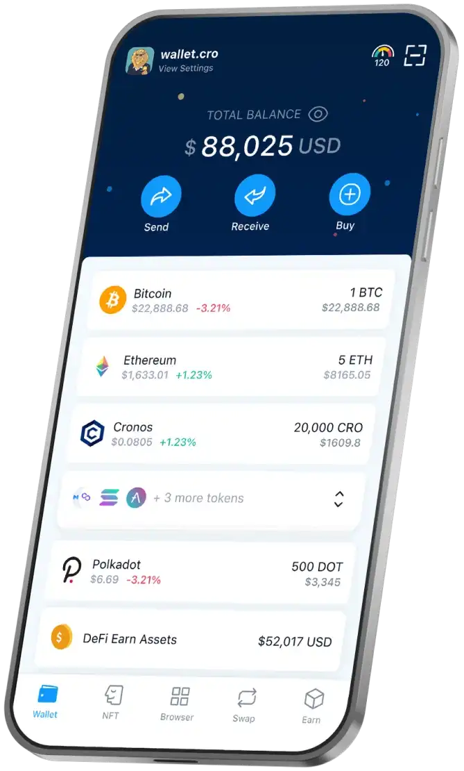 iPhone showing Defi Earn page of the Crypto.com App