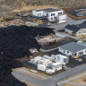 An areal view of the lava field next to the town of Grindavik, Iceland.