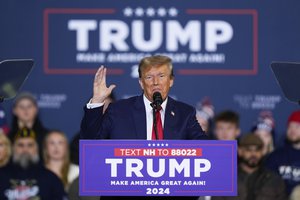 Donald Trump speaks during a campaign event in Manchester, N.H.