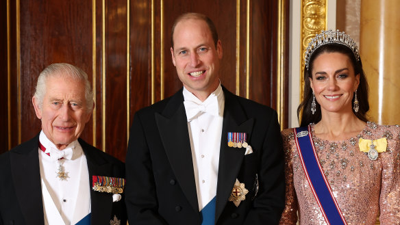 King Charles III, Prince William and Catherine, Princess of Wales.