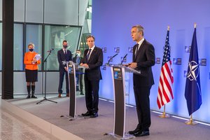 File - Short remarks by NATO Secretary General Jens Stoltenberg and the U.S. Secretary of State, Anthony J. Blinken, at NATO HQ, Brussels, Belgium; 23 Mar. 2021