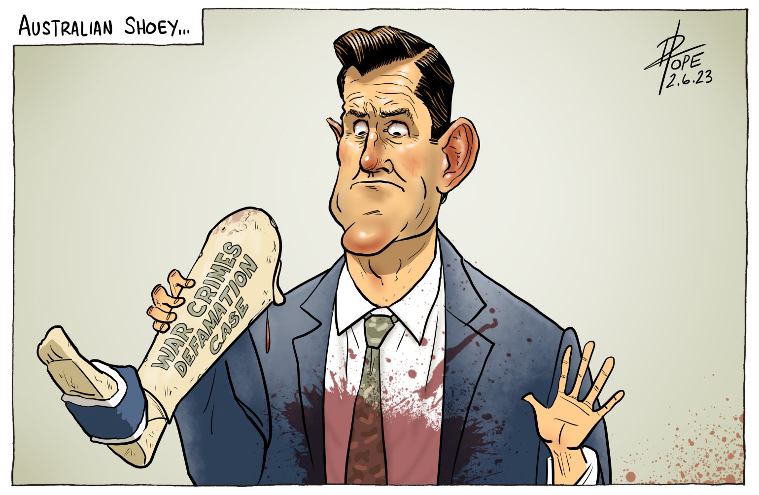 A cartoon about the war crimes defamation case launched by Ben Roberts-Smith. Not the result he was hoping to drink to.