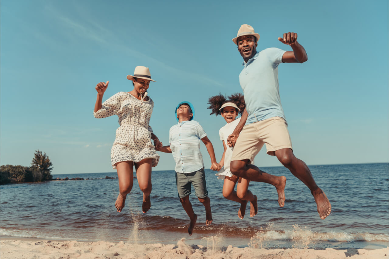 family at Maine beach