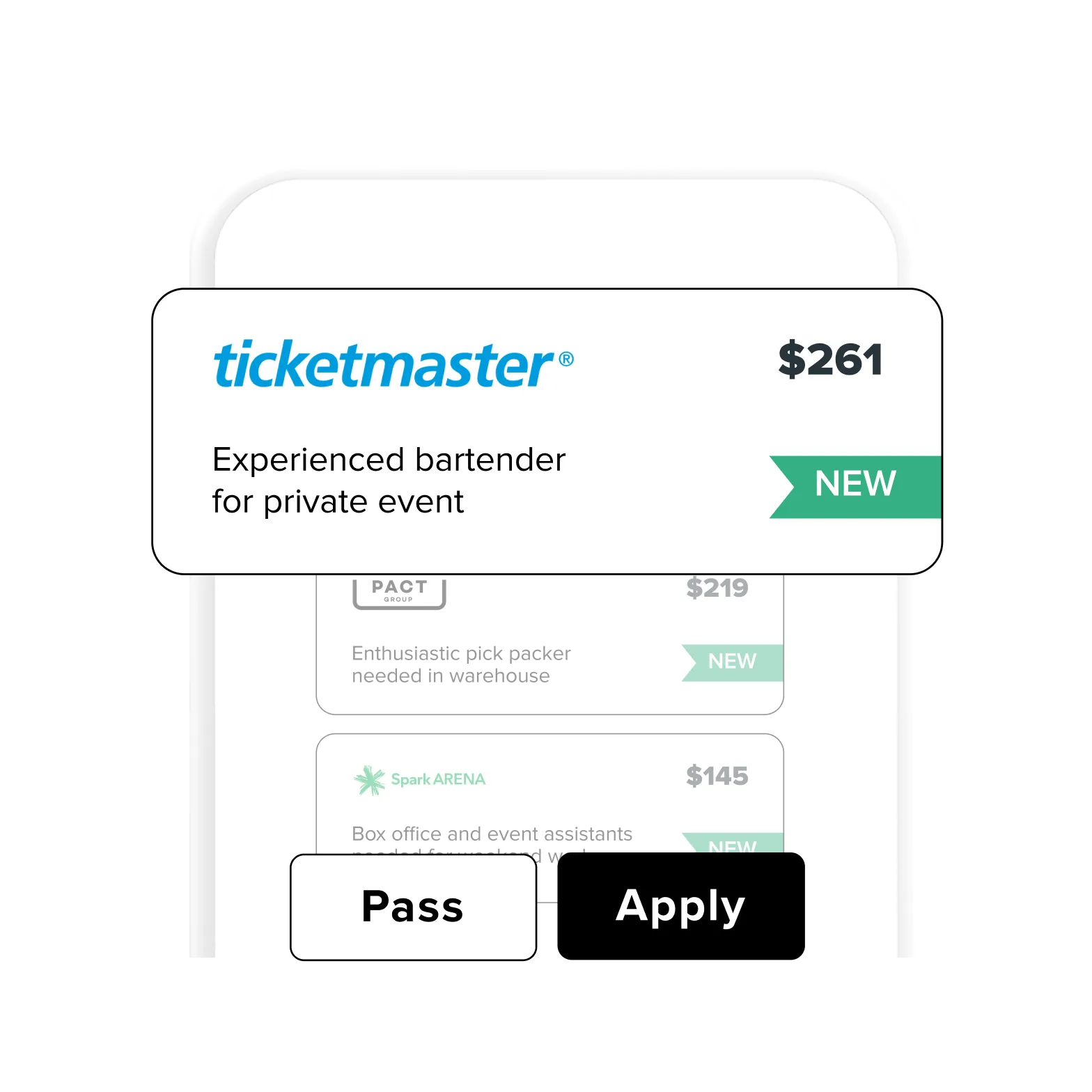 UI device with Ticketmaster logo and price