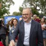 Prime Minister Anthony Albanese and Labor candidate for Dunkley Jodie Belyea at Derinya Primary School in Frankston South.