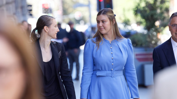 Brittany Higgins (right) with lawyer Theresa Ward arrives at the Perth Supreme Court for a mediation session with former Minister Linda Reynolds.