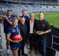 L-R: Geelong AFL player Ollie Henry, Geelong AFLW player Georgie Prespakis, Chin Chin founder Chris Lucas, Geelong AFL captain Patrick Dangerfield, Geelong Cats CEO Steve Hocking, Chin Chin executive chef Benjamin Cooper.