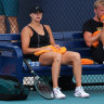 Sabalenka takes a breather during her training session on Wednesday ahead of the Miami Open.