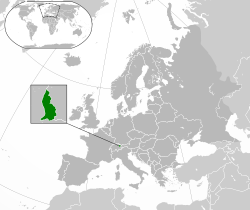 Location of Liechtenstein (green) in Europe (agate grey)  –  [Legend]