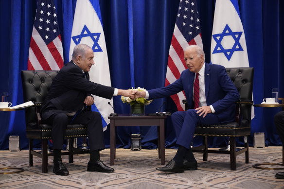 President Joe Biden meets with Israeli Prime Minister Benjamin Netanyahu in New York on Thursday (AEST).