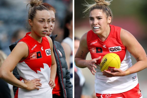 AFLW Sydney Swans players Paige Sheppard and Alexia Hamilton. 