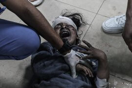 Injured Palestinians, including children, are brought to Al-Aqsa Martyrs Hospital in Deir El-Balah for treatment following the Israeli attacks in Gaza Strip, on March 23, 2024. (Photo: Omar Ashtawy/APA Images)