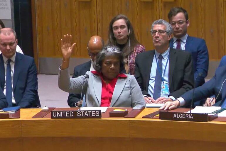 Ambassador Linda Thomas-Greenfield, Permanent Representative of the United States to the UN, casts her abstention during voting on the resolution demanding an immediate ceasefire in Gaza for the month of Ramadan, March 25, 2024. (Photo: UN)