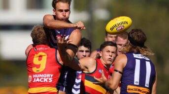 Fremantle and Adelaide clash in a pre-season encounter. Photo by Getty Images.