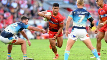 Isaiya Katoa of the Dolphins takes on the defence. Photo by Getty Images.