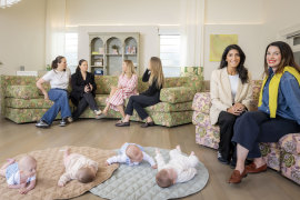 Keshia Hutchens (front left) and Ariel Bryant, founders of From Day One in Melbourne, with members of one of their mother’s groups.