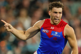 Melbourne midfielder Jack Viney celebrated his 200th game in style.