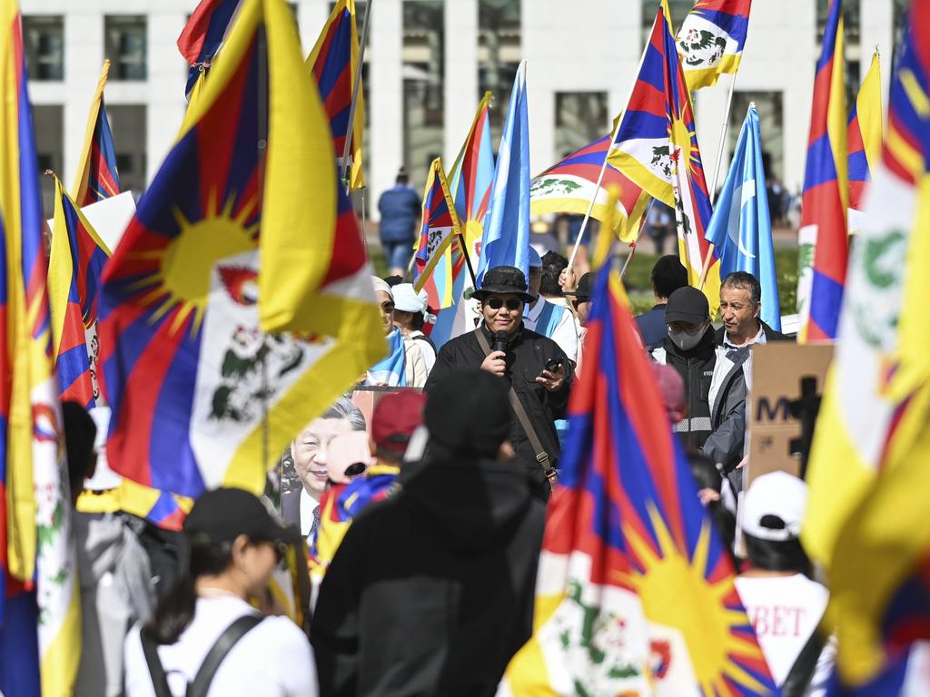 CANBERRA, AUSTRALIA, NewsWire Photos. MARCH 20, 2024: Free Tibet protesters on the lawn at Parliament House in Canberra. Picture: NCA NewsWire / Martin Ollman