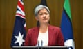 Australian Foreign Minister Penny Wong speaks to the media