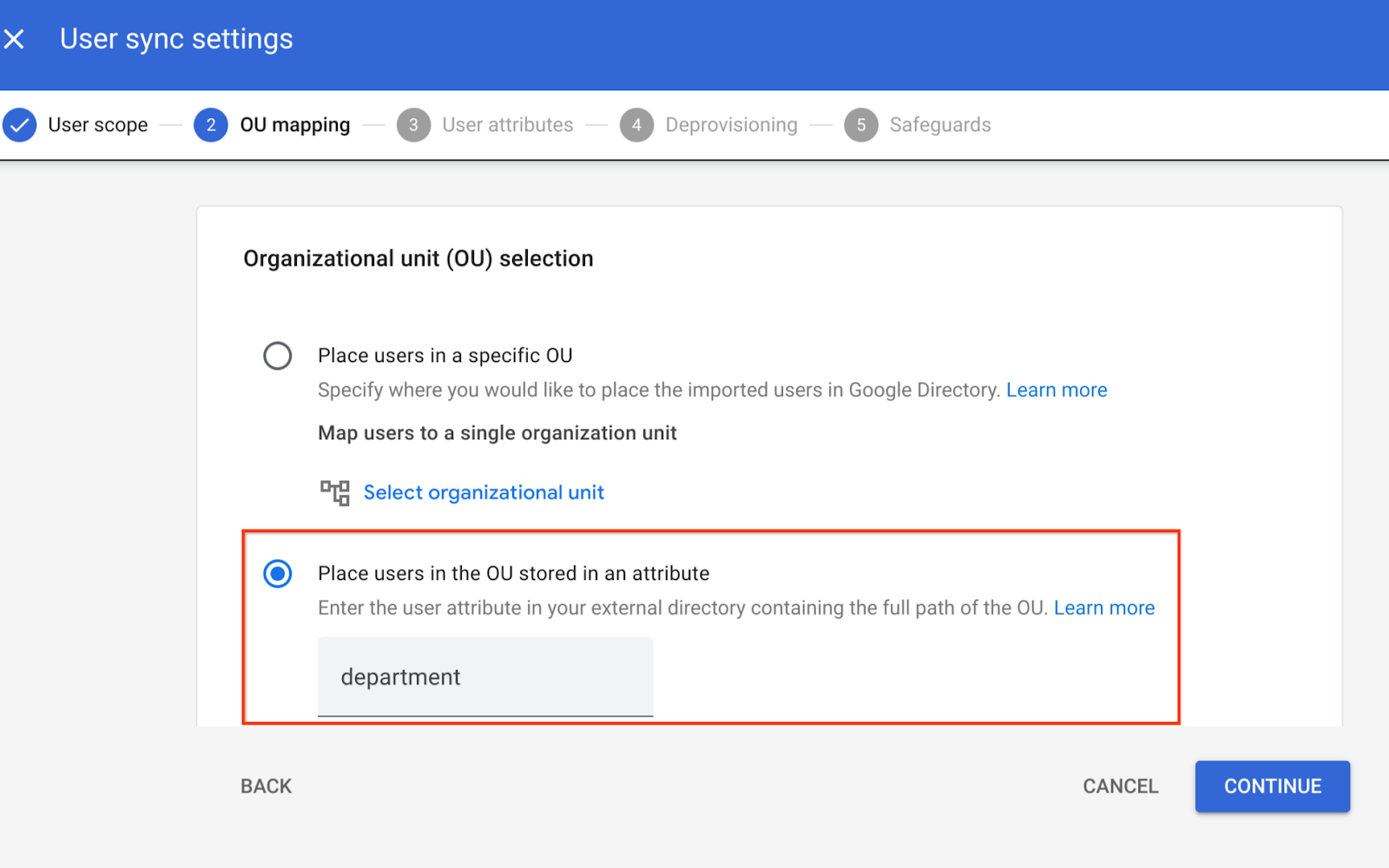 Add an organizational unit as an attribute in your external directory