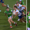 Ethan Strange broke the line and sprinted 30-metres downfield to set up the Raiders' first try against the Eels.