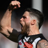 Jack Crisp celebrates one of his two booming goals in the decider.