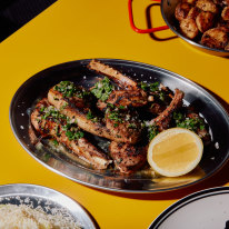 The chefs’ culinary backgrounds merge in the lamb forequarter chops with chimichurri.