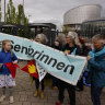 Swiss women demonstrate outside the European Court of Human Rights on Tuesday.