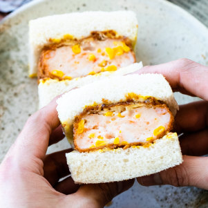 The prawn sando, pictured at the original Sandoitchi in Darlinghurst.