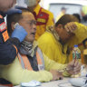 Two trapped workers of Taroko National Park have a physical examination after being rescued in Hualien County.