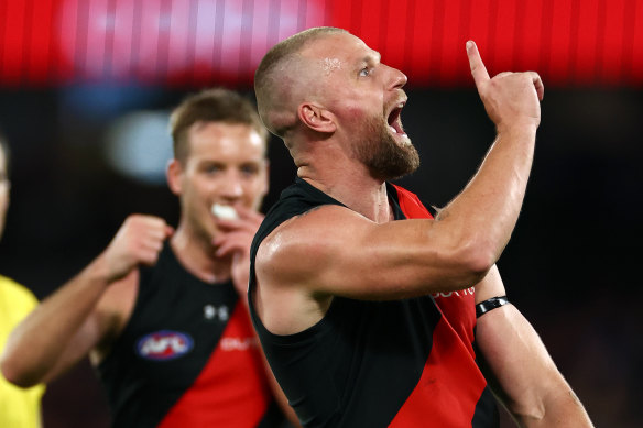 Jake Stringer celebrates a goal.