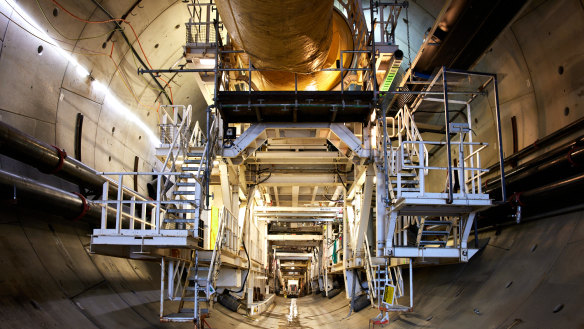 Inside the Florence tunnel boring machine being used at Snowy 2.0.